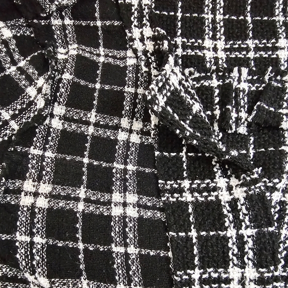 Storia Black White Tweed Raw Edge Open Front Crop Blazer Jacket - Picture 8 of 10